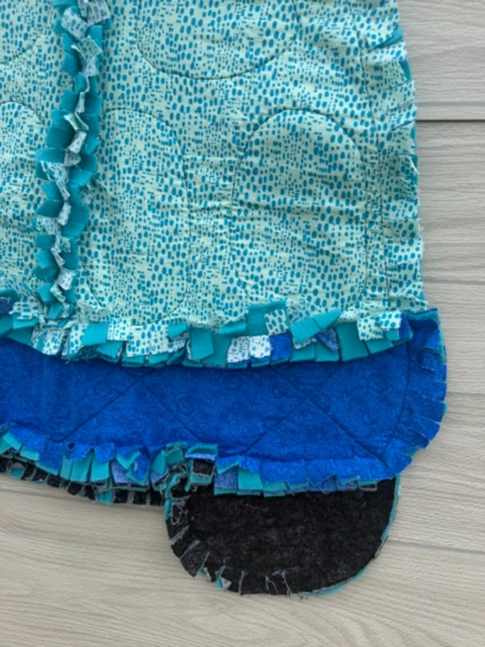 Homemade Small Blue & Black Turtle Rag Quilt - Picture 3 of 9